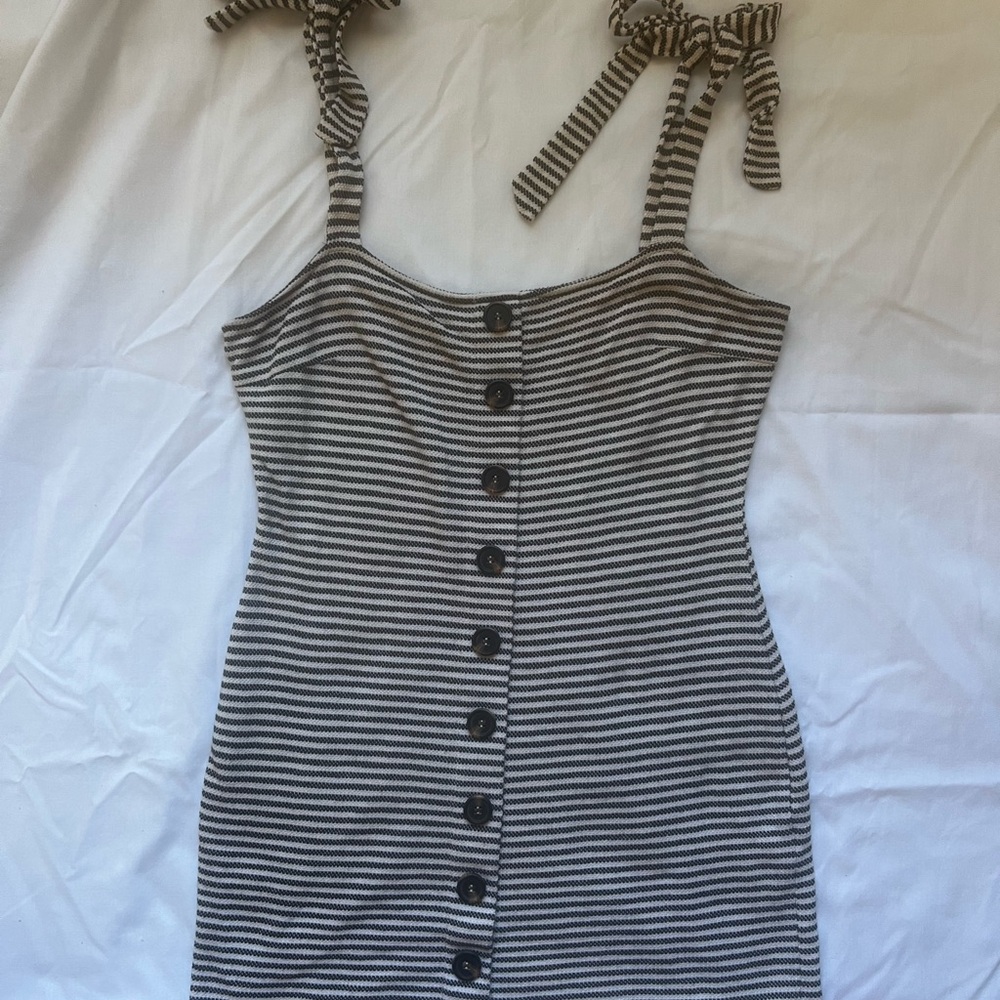 Striped Button-Down Dress with Tie Straps